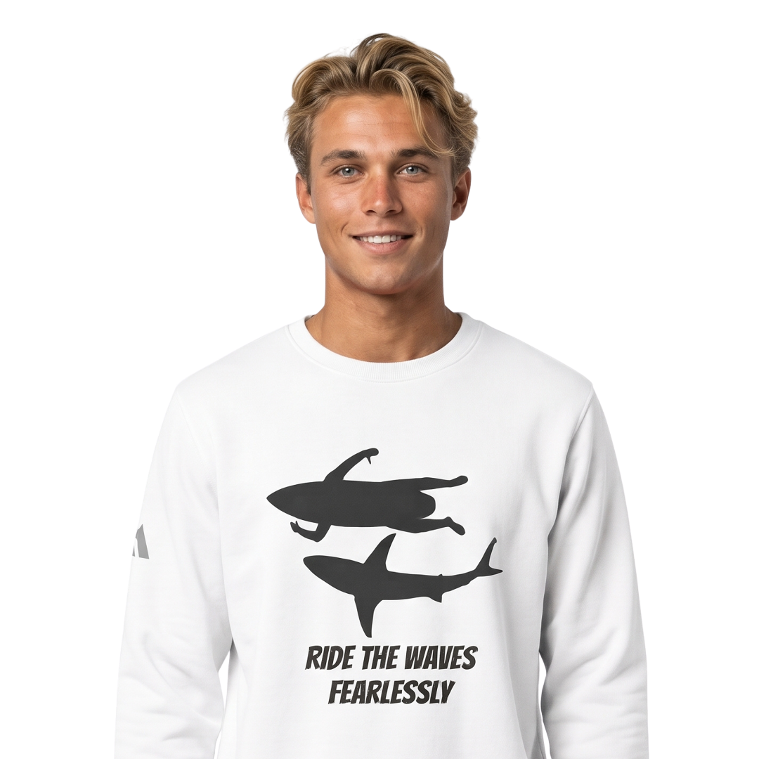 adidas® Unisex Fleece Crewneck Ride the Waves Fearlessly — by Mariu del Campo