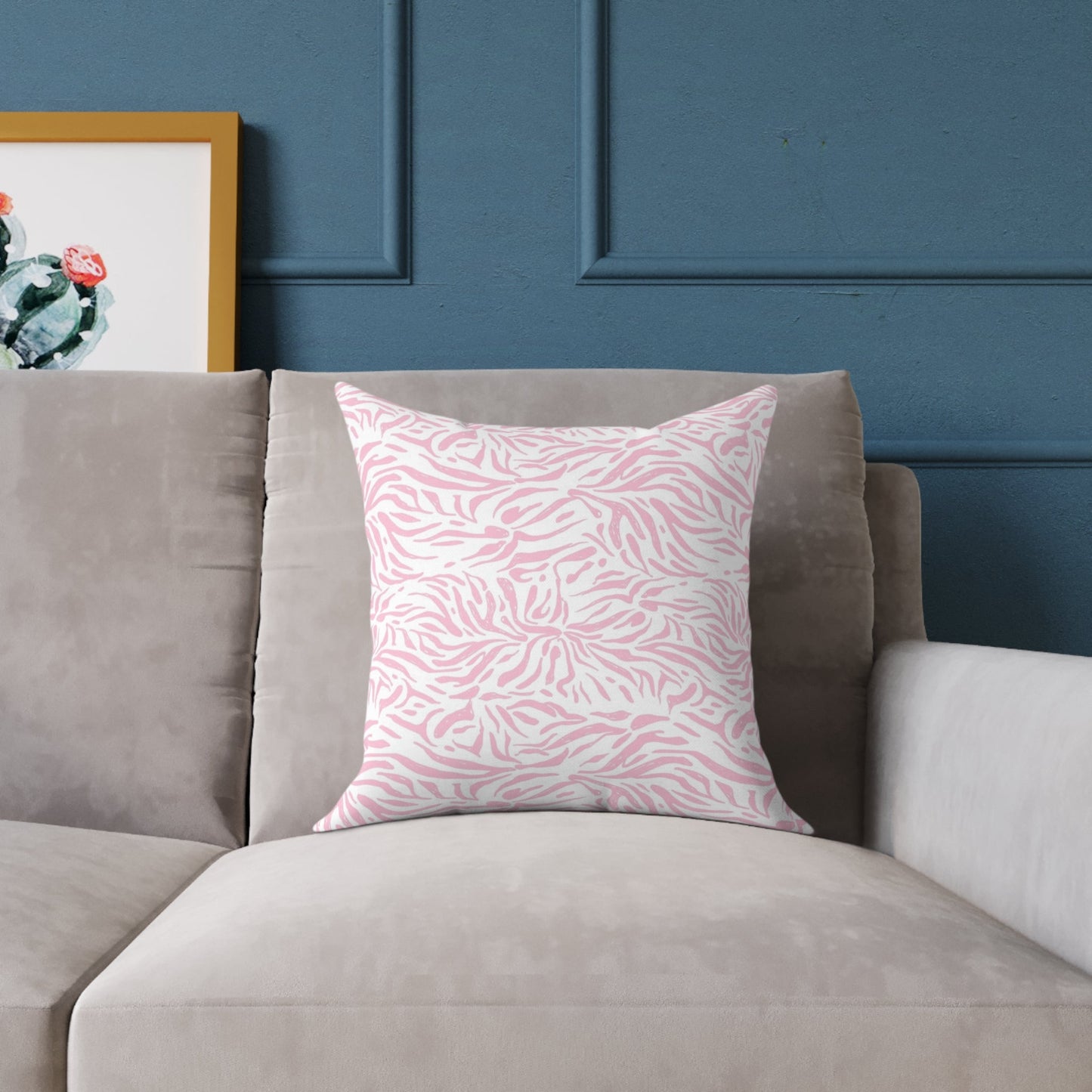 Pillow Square Poly Canvas pink zebra by Mariu del Campo. - Mariu del Campo