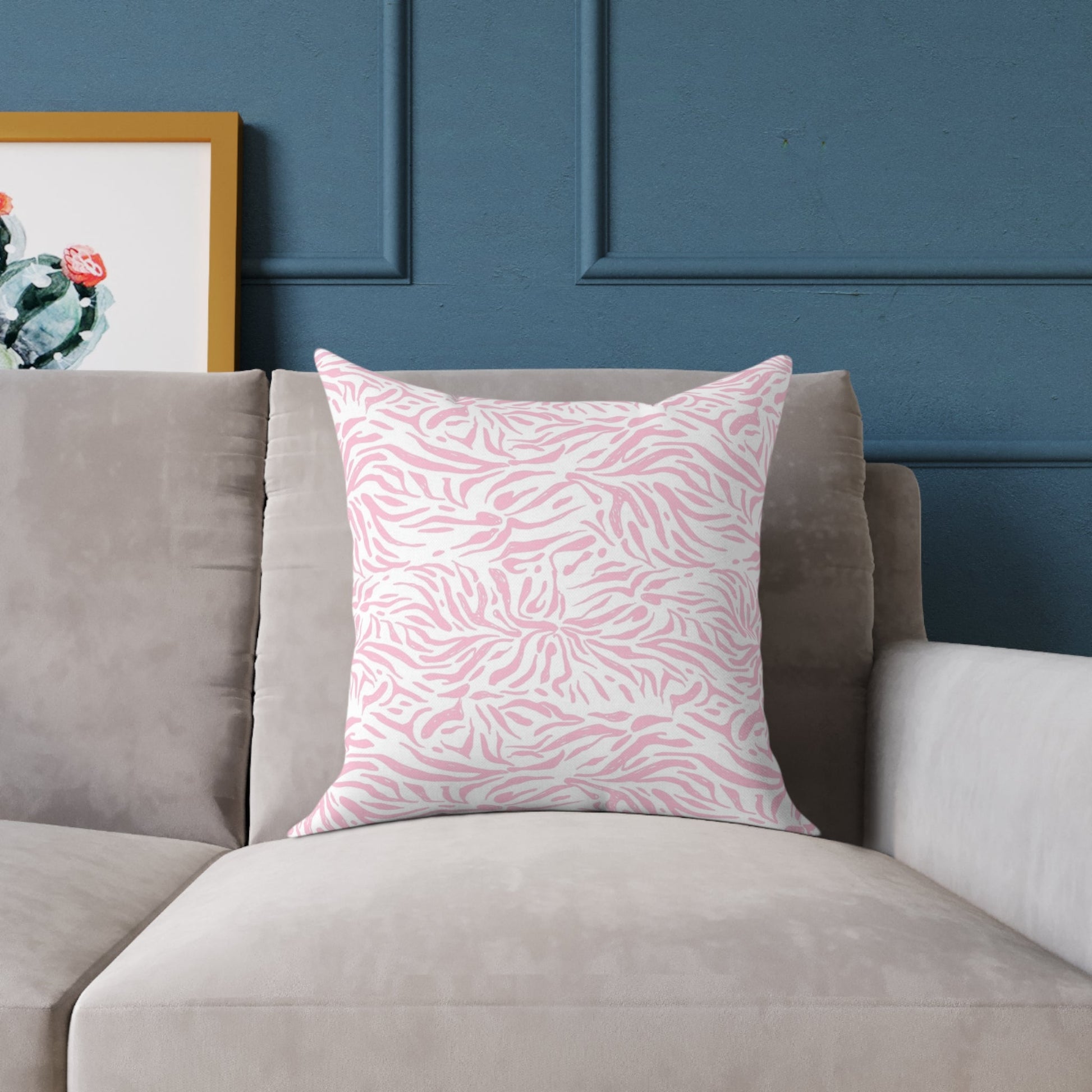 Pillow Square Poly Canvas pink zebra by Mariu del Campo. - Mariu del Campo